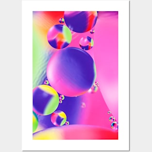 Colorful close up of oil drops in water Posters and Art